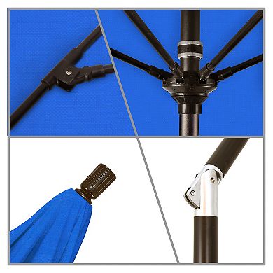 California Umbrella 11' Aluminum Bronze Patio Umbrella with Fiberglass Ribs Crank Lift and Collar Tilt in Royal Blue Olefin