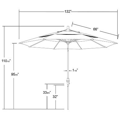 California Umbrella 11' Aluminum Bronze Patio Umbrella with Fiberglass Ribs Crank Lift and Collar Tilt in Royal Blue Olefin