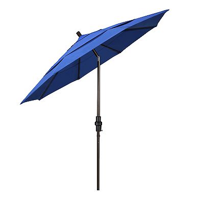 California Umbrella 11' Aluminum Bronze Patio Umbrella with Fiberglass Ribs Crank Lift and Collar Tilt in Royal Blue Olefin