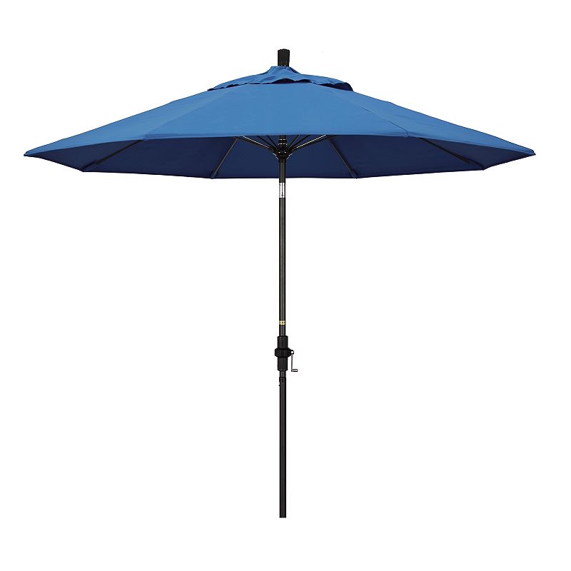California Umbrella 9-ft. Sun Master Black Finish Patio Umbrella, Med Blue