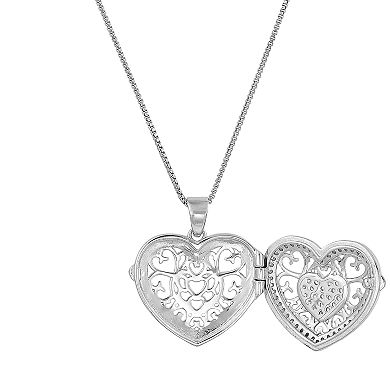 Everlasting Gold Sterling Silver Cubic Zirconia Heart Locket Necklace