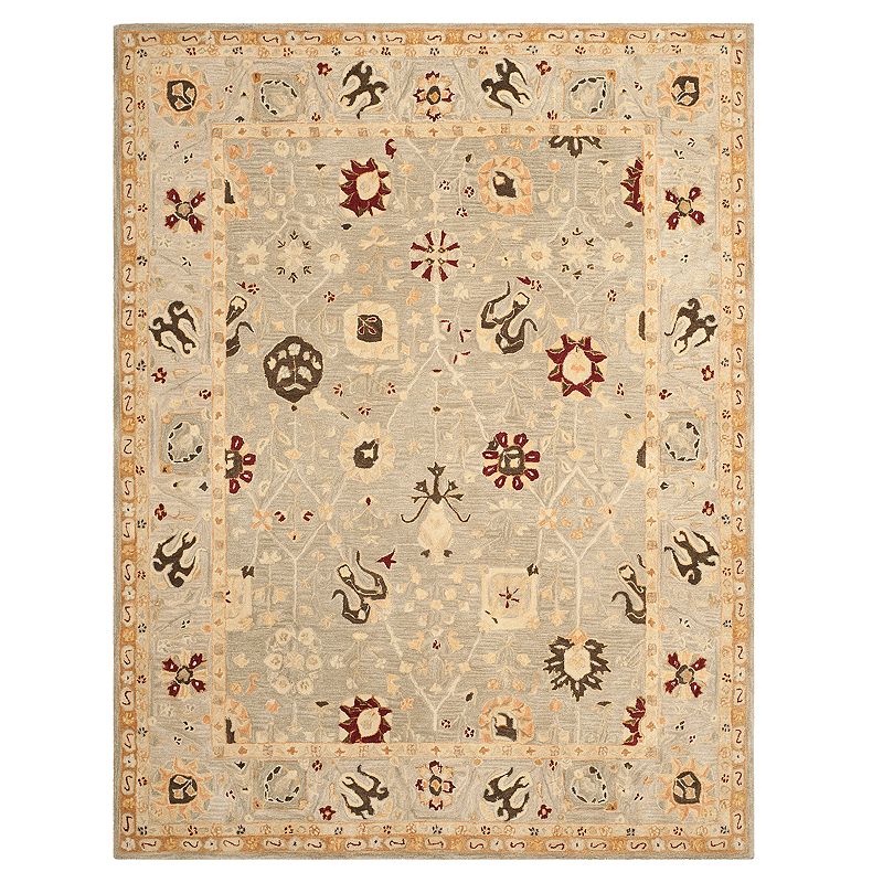 Safavieh Anatolia Jennifer Framed Floral Wool Rug, Grey, 6Ft Rnd