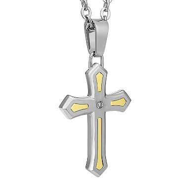 Men's Two Tone 10k Gold Over Stainless Steel Diamond Accent Cross Pendant