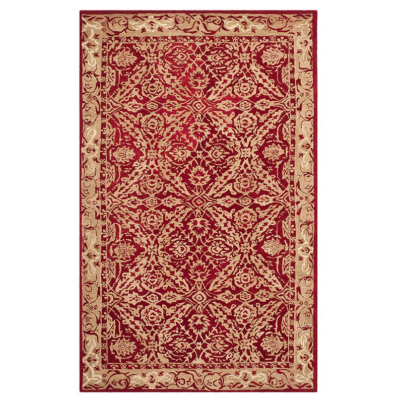 Safavieh Anatolia Andrea Framed Floral Wool Rug, Red, 6Ft Rnd