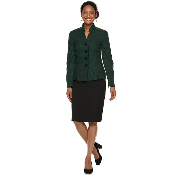 Women's Le Suit Stand Collar Tweed Skirt Suit