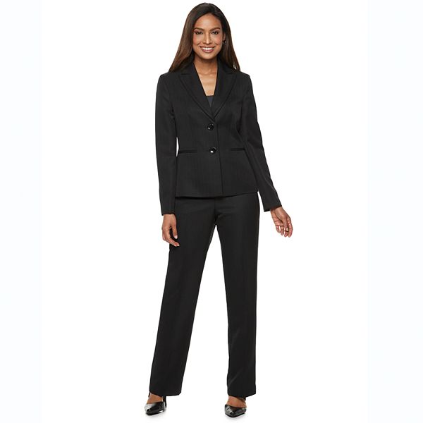 Le Suit Womens Plus Size Shadow Stripe 2 Button Notch Lapel Pant Suit 