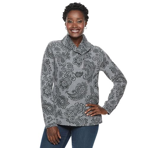 Petite Croft & Barrow® Shawl Collar 1/4Zip Jacquard Sweatshirt