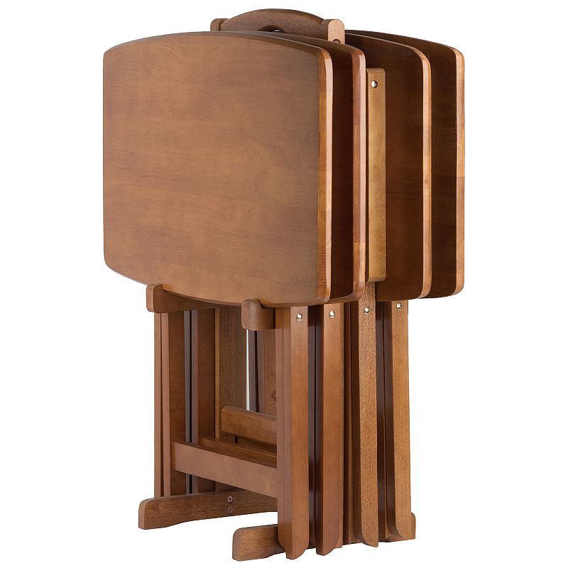 5pc Dylan Oversize Snack Table Set Teak Brown - Winsome: Solid Wood, X-frame, Storage Stand