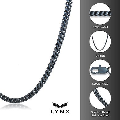 LYNX Gray Stainless Steel Men's 24-in. Foxtail Chain Necklace
