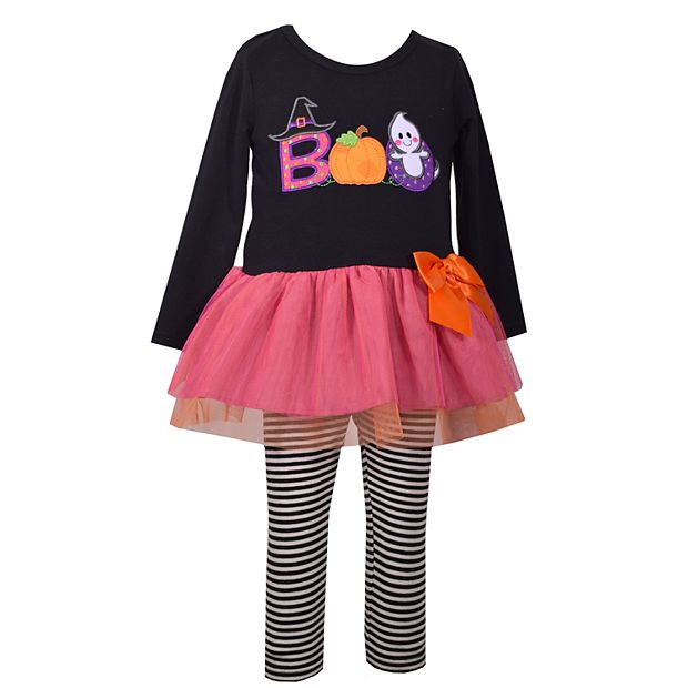 Toddler Girl Bonnie Jean Boo Halloween Dress Striped Leggings Set