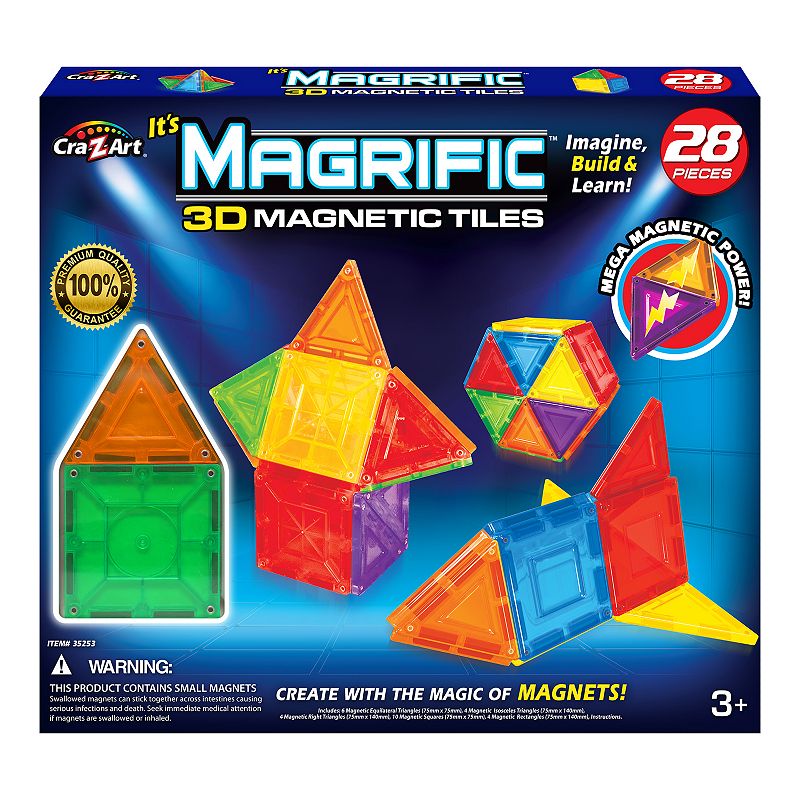 Cra-Z-Art Magrific 3D Magnetic Tiles 28-Piece Set, Multicolor