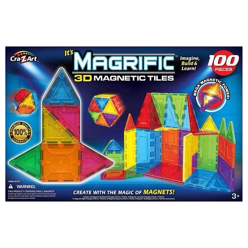 Cra-Z-Art Magrific 3D Magnetic Tiles 100-Piece Set, Multicolor