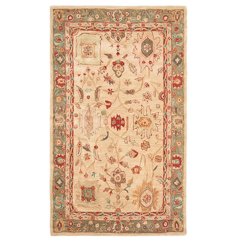 Safavieh Anatolia Bettina Framed Floral Wool Rug, Beig/Green, 5X8 Ft