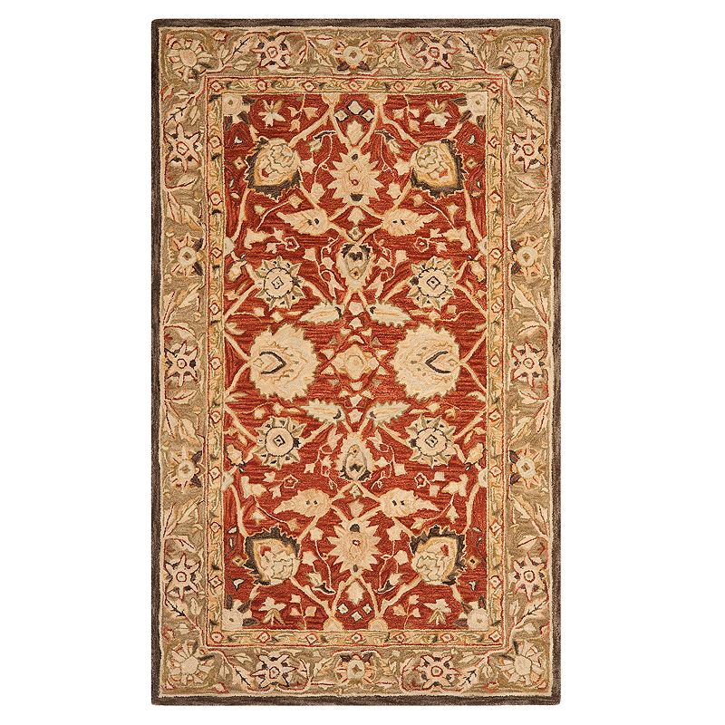 Safavieh Anatolia Lucie Framed Floral Wool Rug, Red/Coppr, 6Ft Rnd