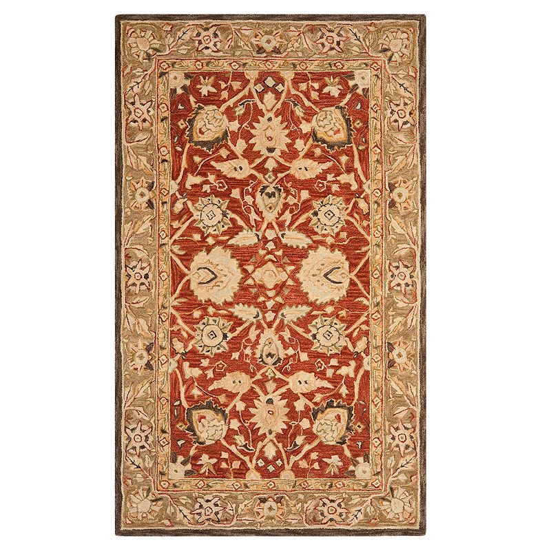 Safavieh Anatolia Lucie Framed Floral Wool Rug, Red/Coppr, 6X9 Ft
