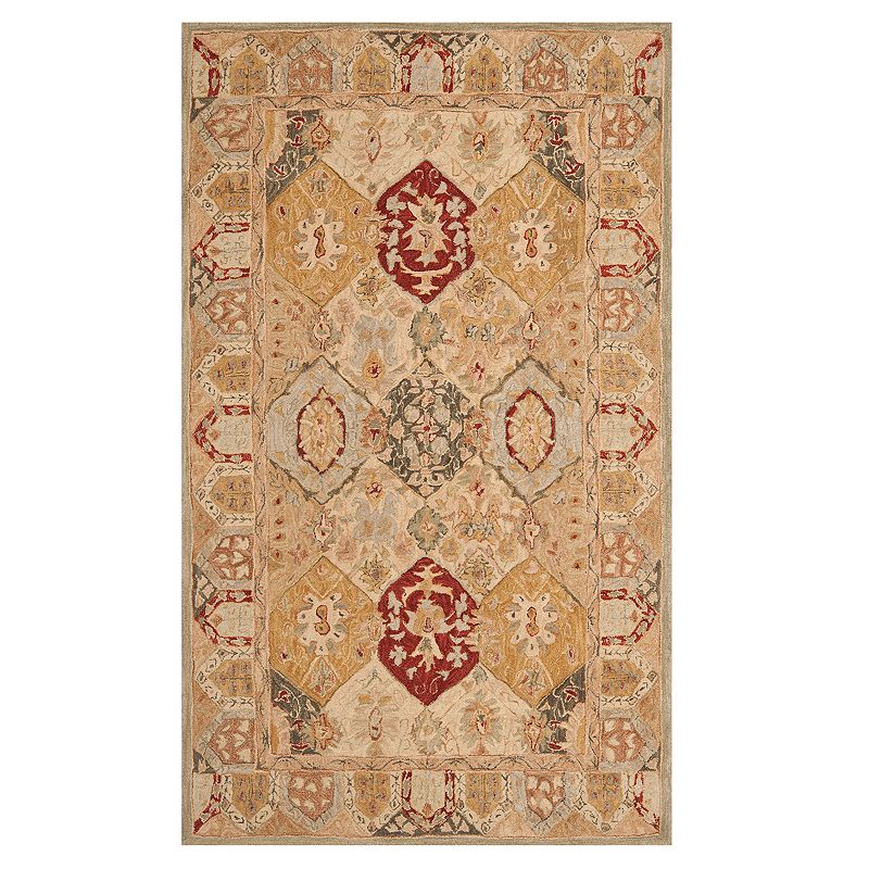 Safavieh Anatolia Galelyn Framed Floral Wool Rug, Beig/Green, 4Ft Rnd