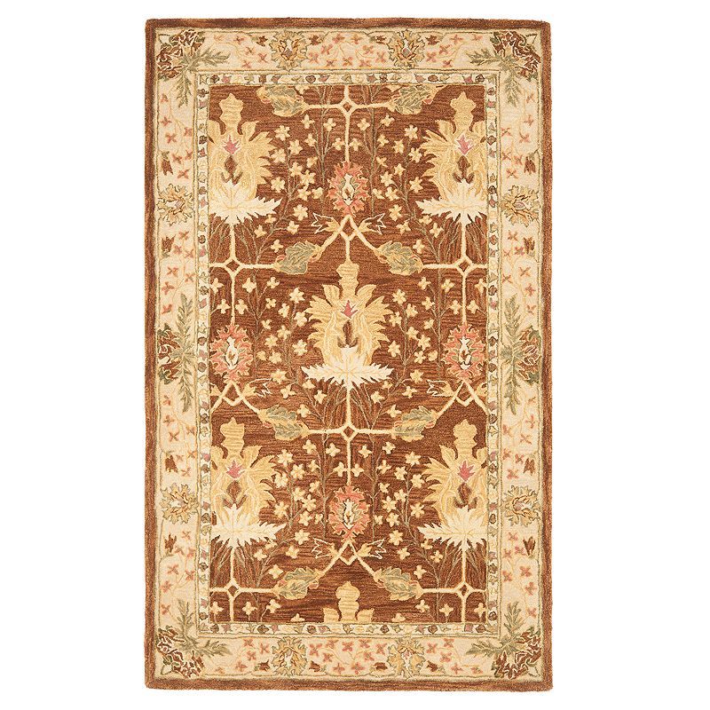 Safavieh Anatolia Kaitlyn Framed Floral Wool Rug, Brown, 8Ft Rnd