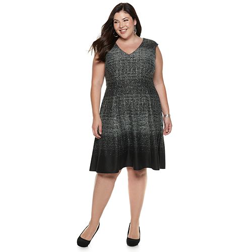 Plus Size Suite 7 V-Neck Fit & Flare Dress