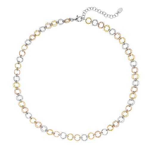 14k Gold Over Silver Tri Tone Circle Link Necklace