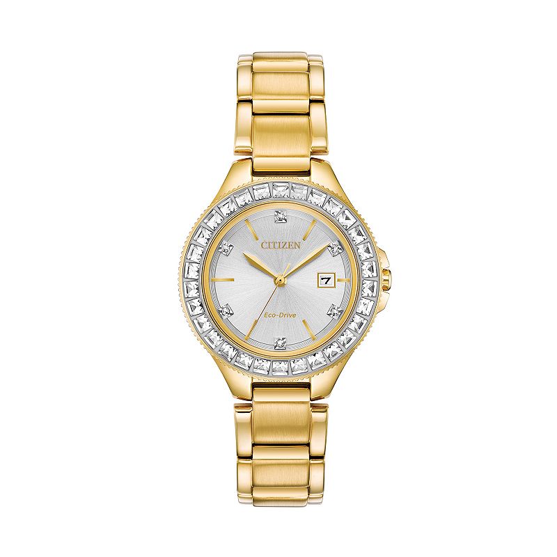 Citizen Eco-Drive Women's Crystal Accent Stainless Steel Watch - FE1192-58A, Size: Medium, Gold Tone
