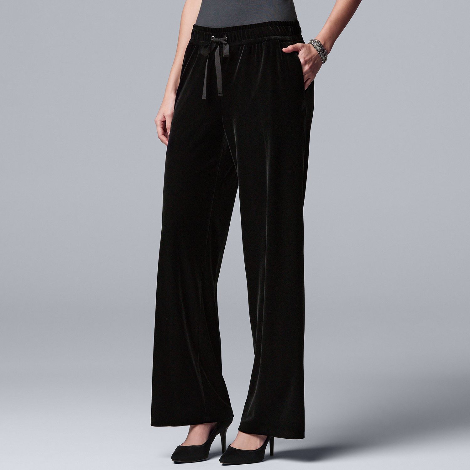 women's black velvet pants