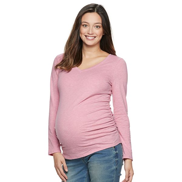 Maternity a:glow™ Essential Ruched Long Sleeve V-neck Tee