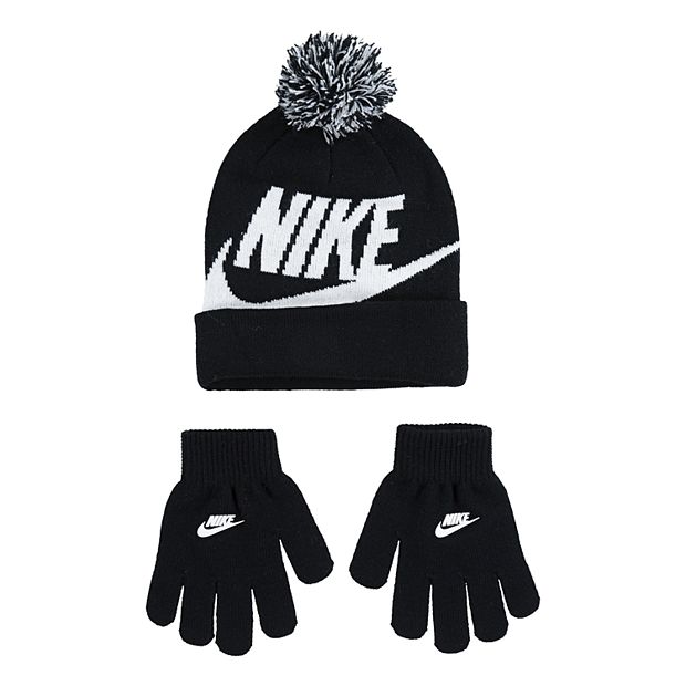  Nike Big Kids' Girls White/Gray Beanie and Gloves Set