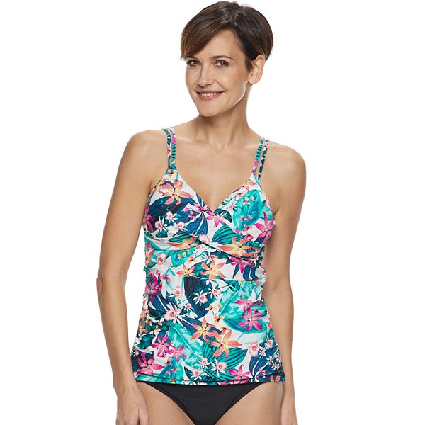 Women s Croft Barrow Crossover Ruched Tankini Top