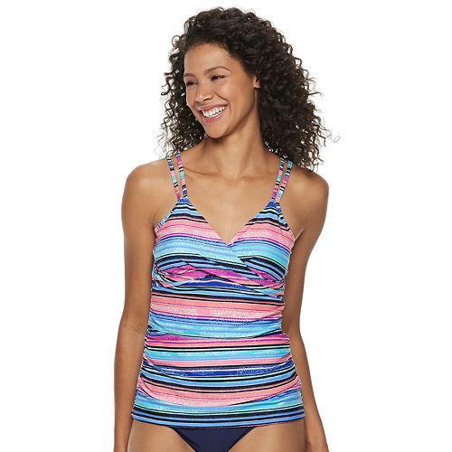Women's Croft & Barrow® Crossover Ruched Tankini Top