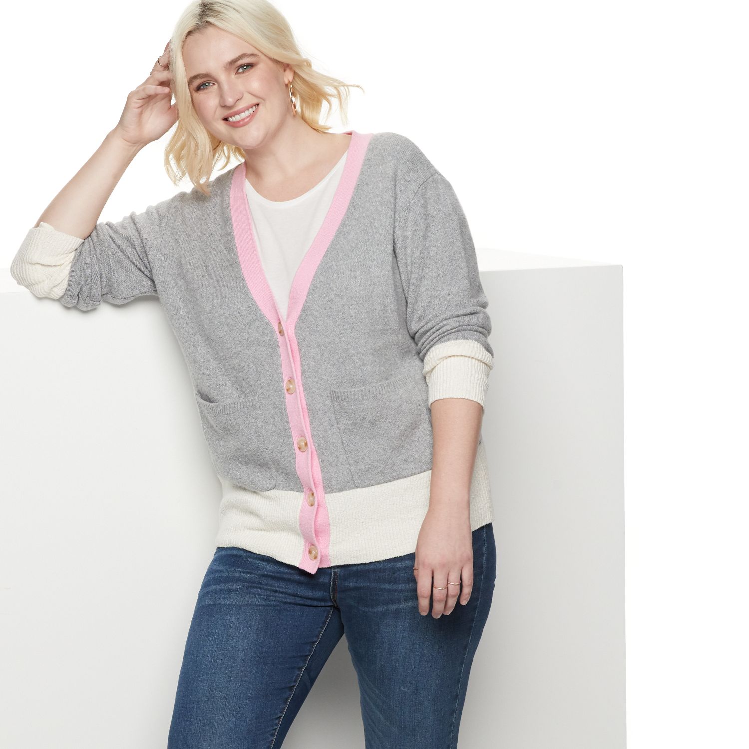 plus size pink cardigan sweater