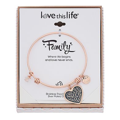 love this life Family Tree Heart Charm Bangle Bracelet