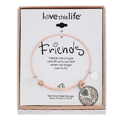 love this life Two Tone Angel Wing Charm Bangle Bracelet