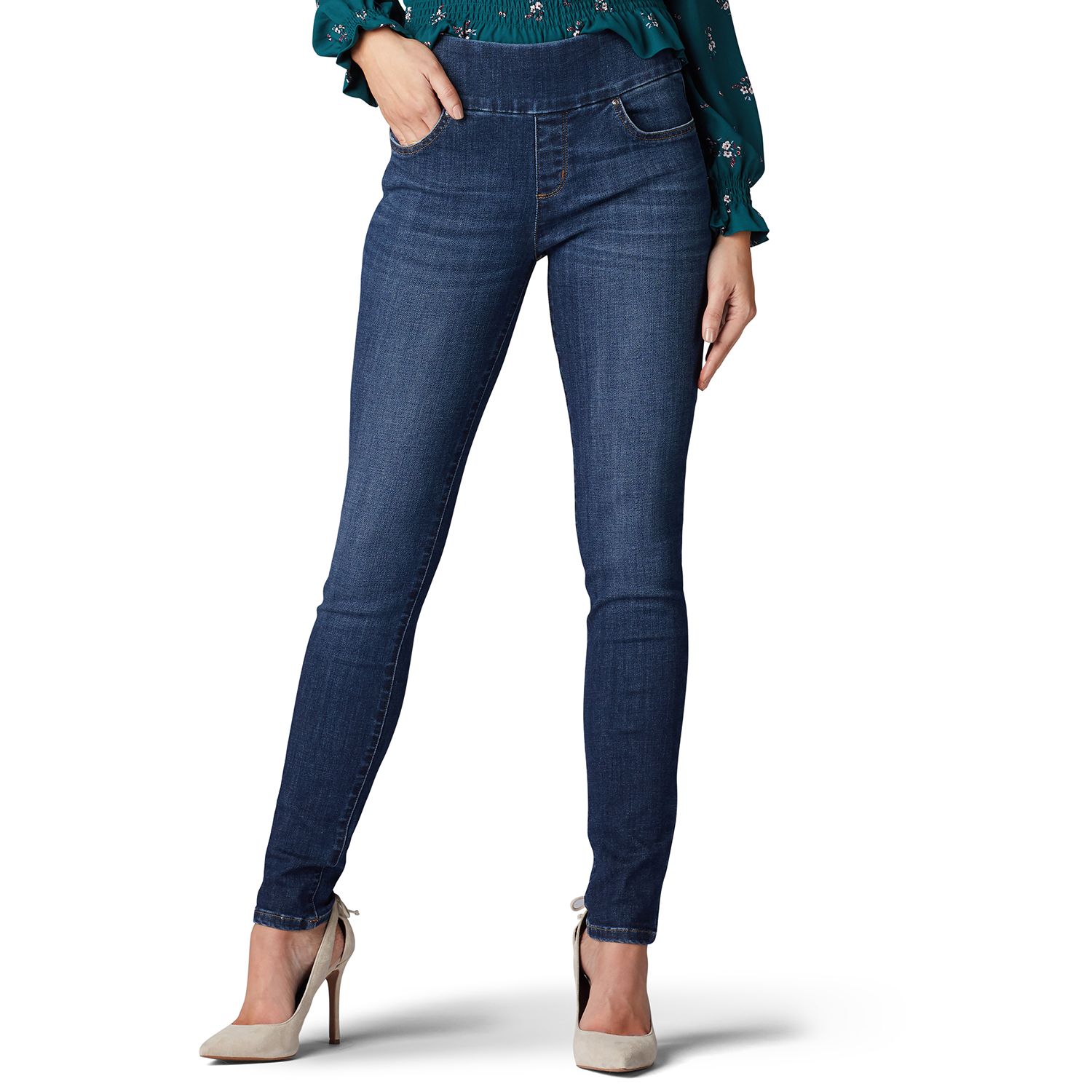 Sculpting Pull-On Mid-Rise Skinny Jeans