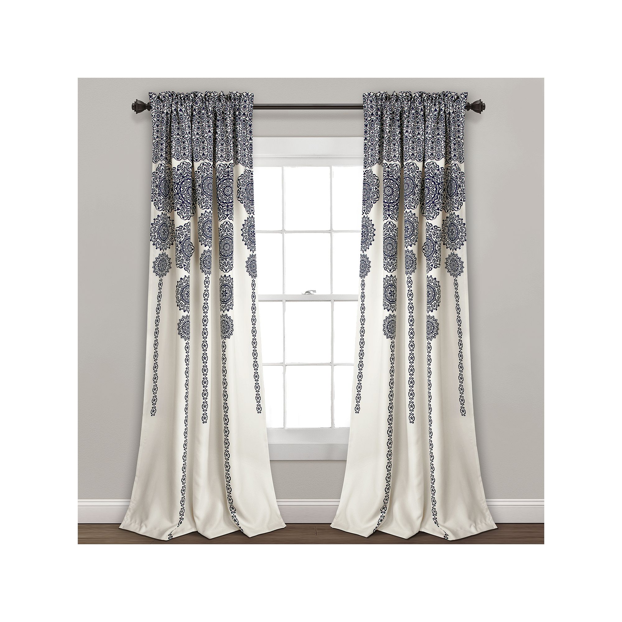 Lush Decor Stripe Medallion Room Darkening Window Curtains Set - 52 x 84