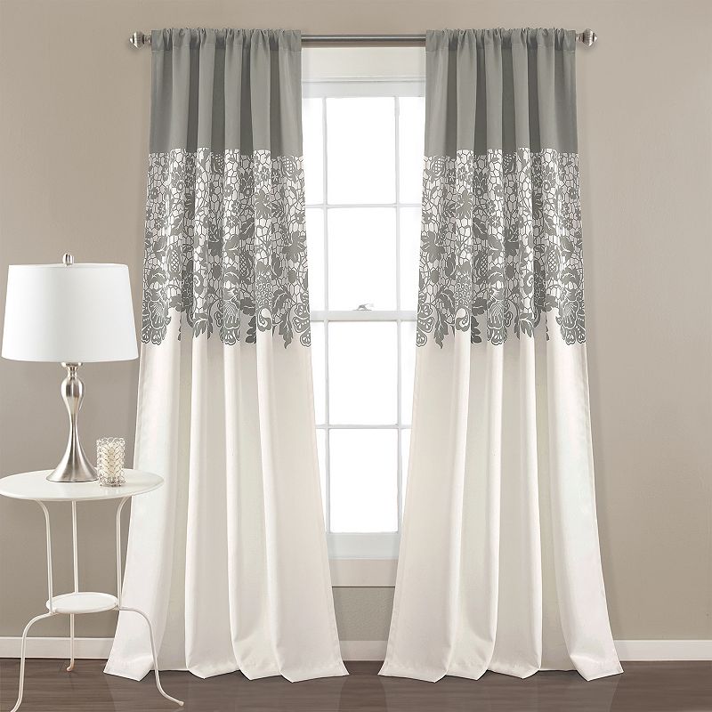 Set Of 2 (95"x52") Estate Garden Print Light Filtering Window Curtain Panels Gray - Lush Décor