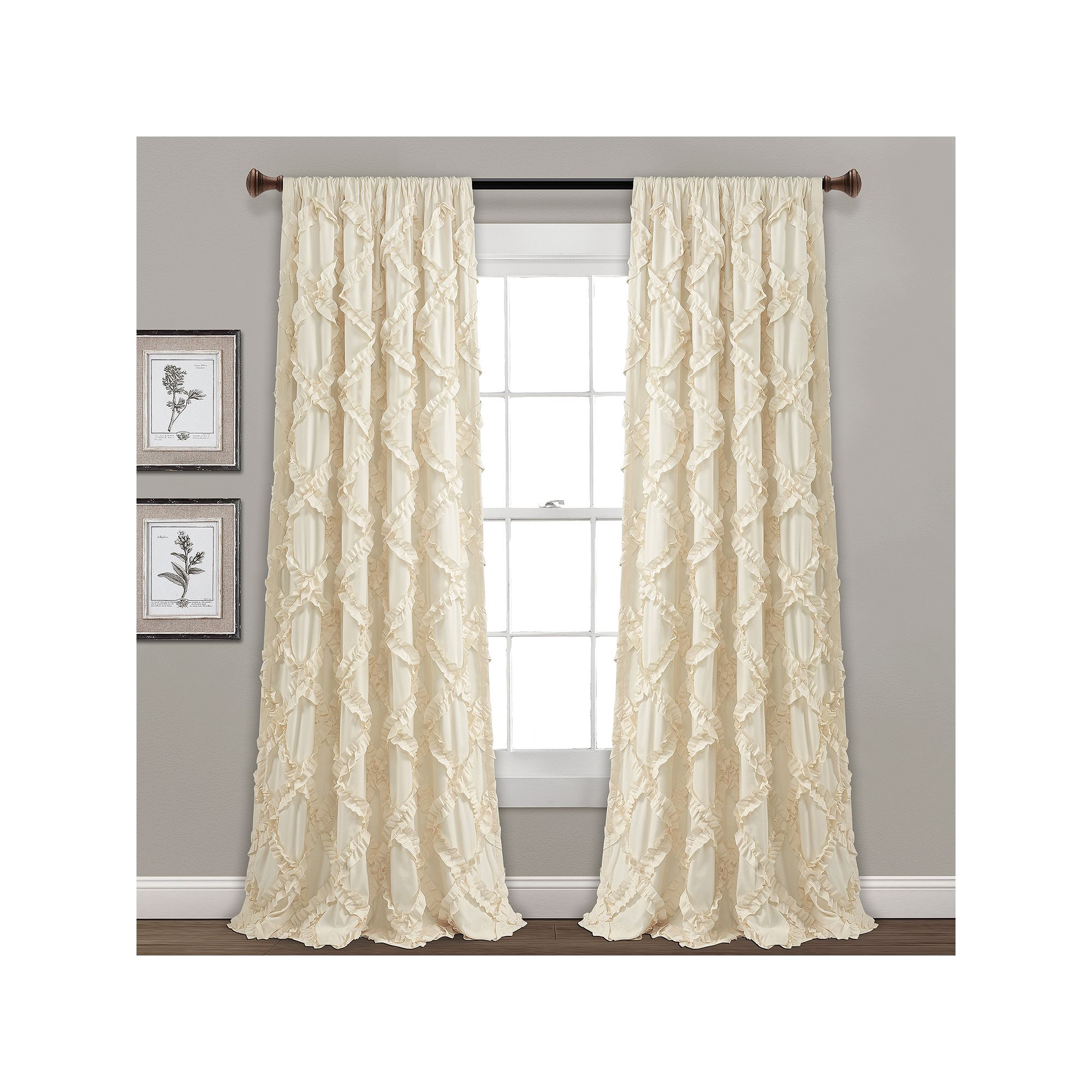 Lush Decor Ruffle Diamond Window Curtains Set, Ivory