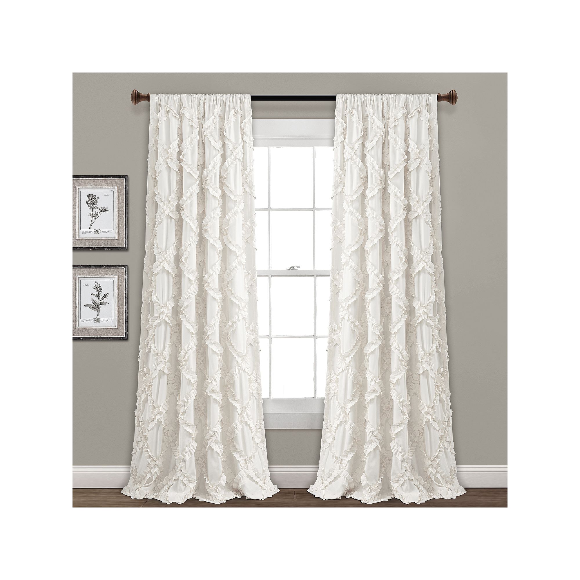 Lush Decor Ruffle Diamond Window Curtains Set, White