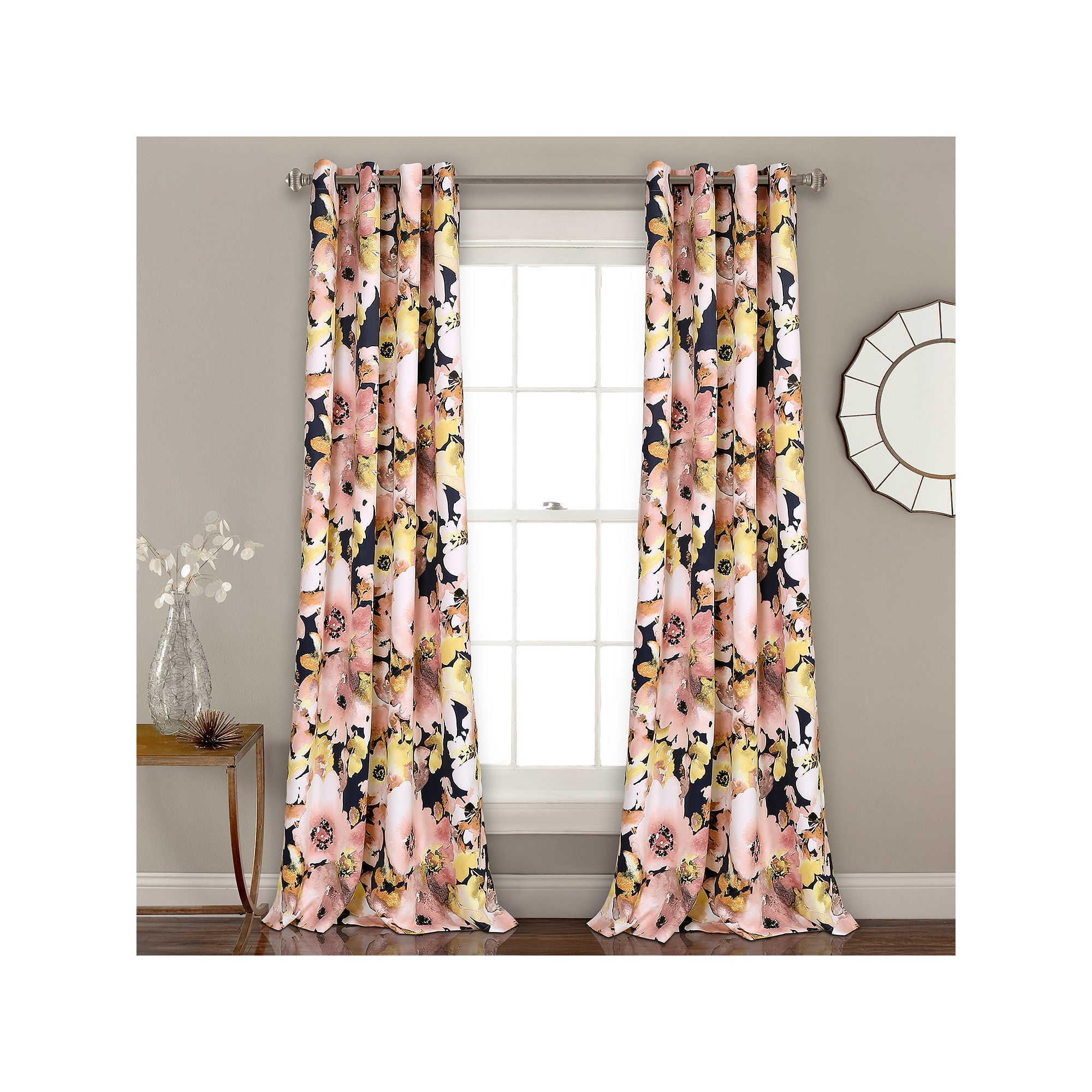 Lush Decor 2-pack Floral Watercolor Room Darkening Window Curtains - 52 