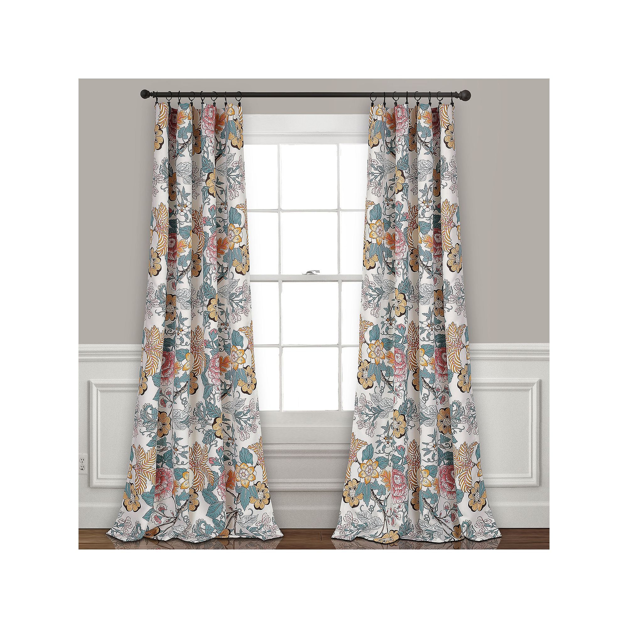 Lush Decor Sydney Room Darkening Window Curtains Set, Blue Yellow