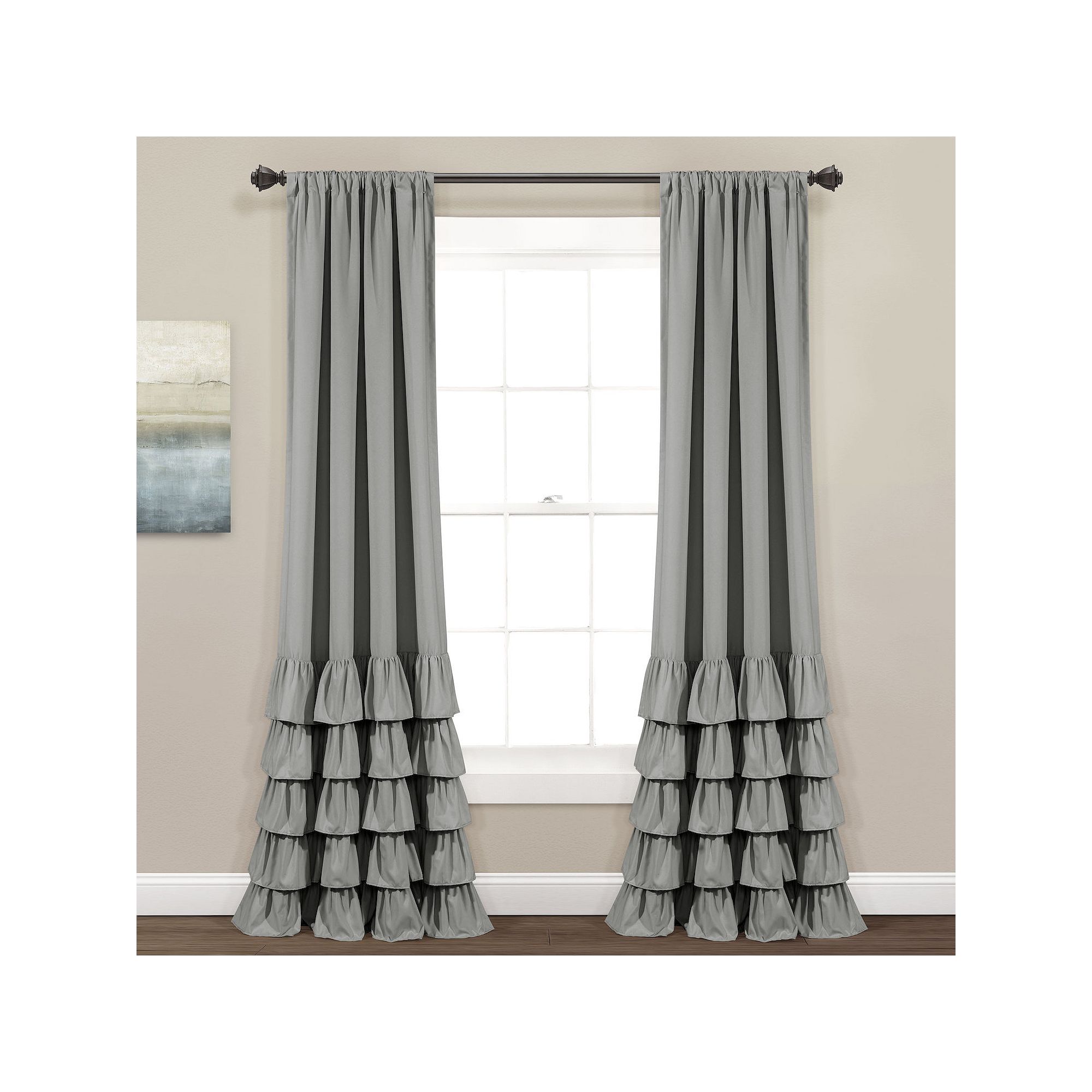 Lush Decor Allison Ruffle Window Curtains Set, Dark Gray