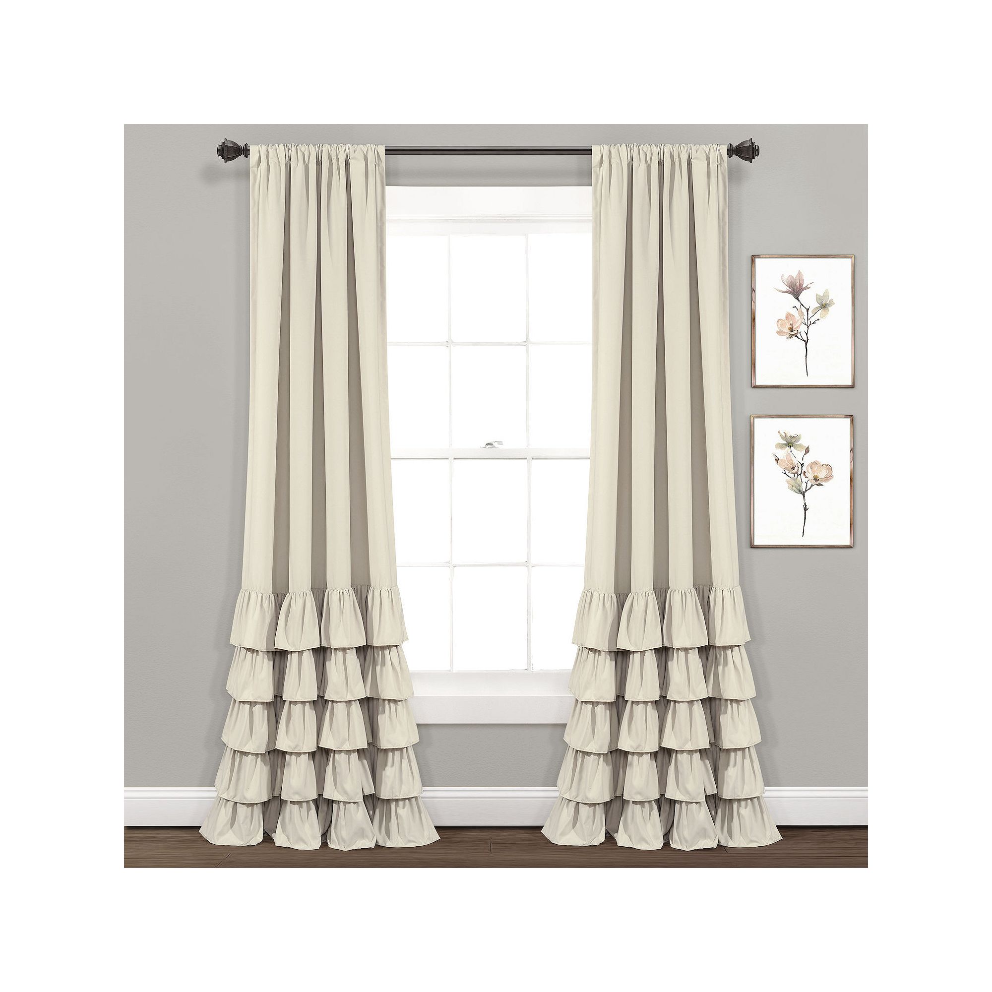 Lush Decor Allison Ruffle Window Curtains Set, Neutral