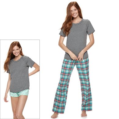Juniors' SO® 3-piece Sleep Tee, Sleep Shorts & Pants Pajama Set