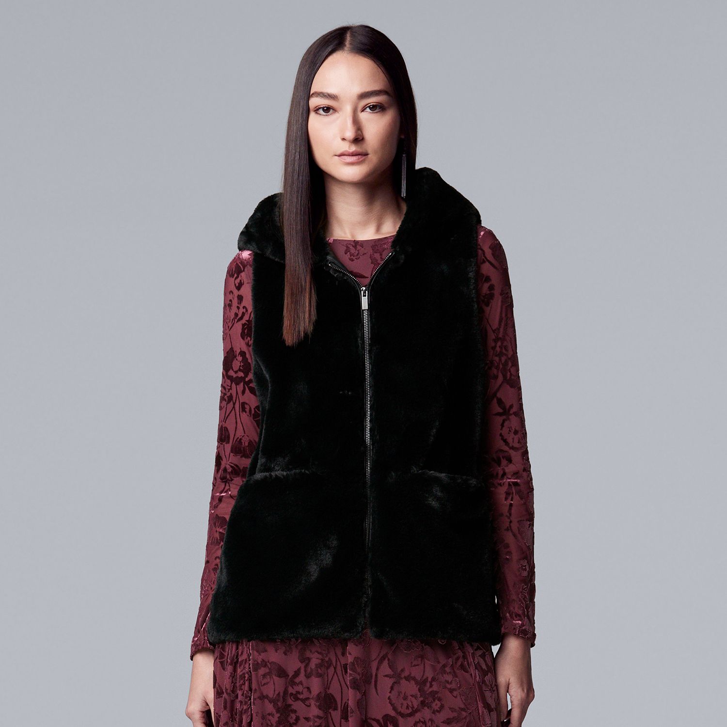 faux fur hooded vest womens