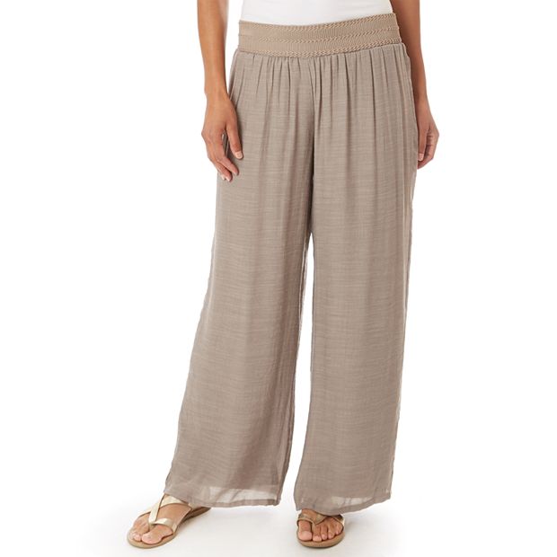 Soft Surroundings Oceo Gauze Wide Leg Pant High Rise Taupe Womens Large -  $45 - From Sam