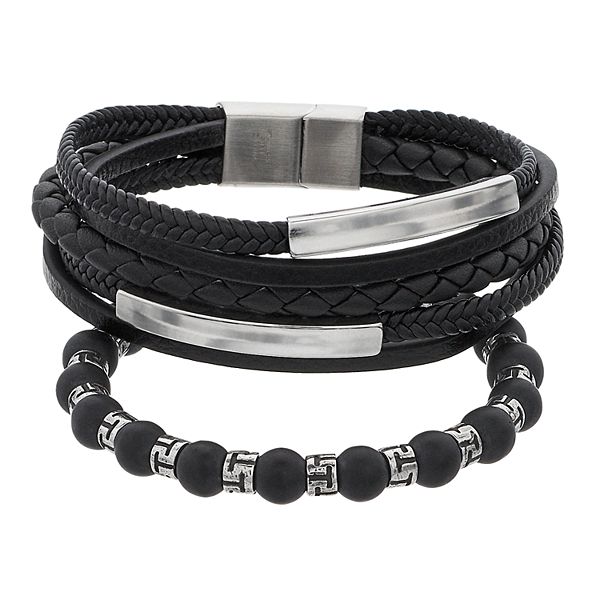 1913 Black and Red Multi Strand Leather Bracelet