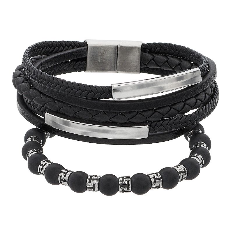49853152 1913 Mens 3 Piece Genuine Leather Bracelet Set, Si sku 49853152