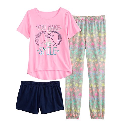 Girls 4-14 & Plus Size SO® Top, Shorts & Jogger Pants Pajama Set