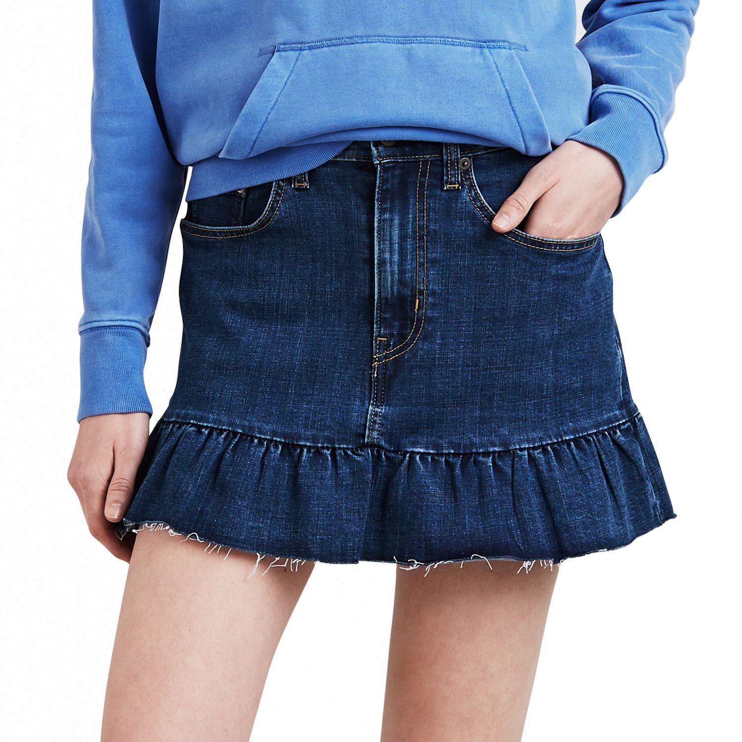 denim skirt with ruffle