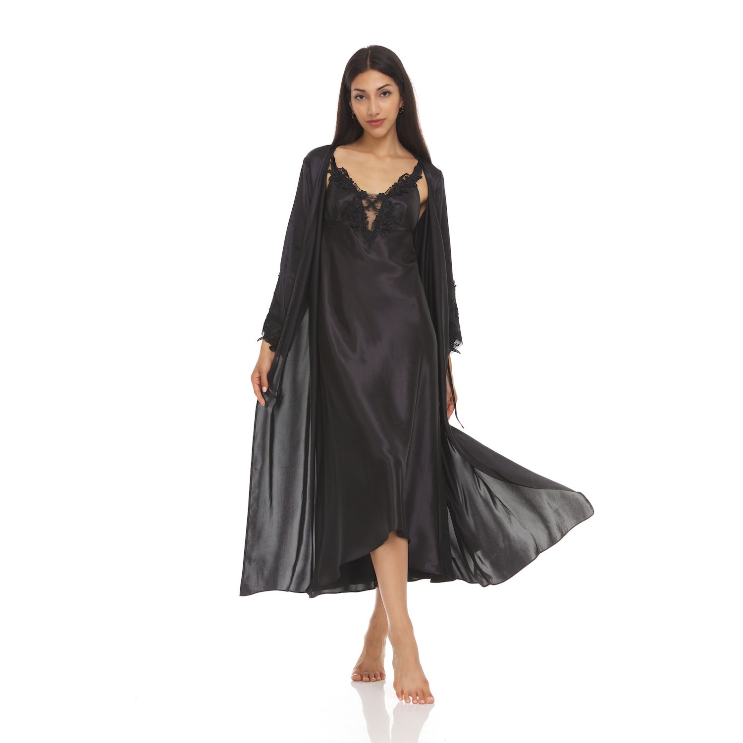 black satin long robe