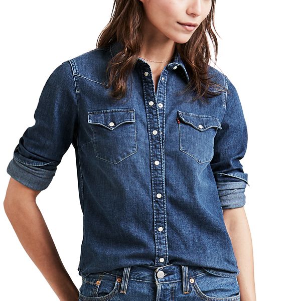 Levi's Women's Denim Shirt Western Long Sleeve Collared Button-Up Pockets Indigo